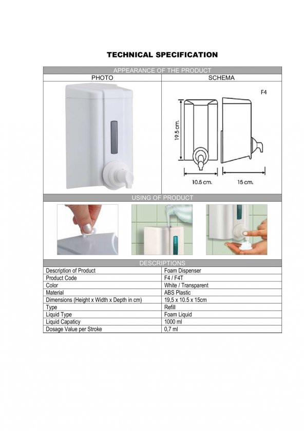 Şeker Portakalım Vialli F4 Hazneli Köpük Sabun Dispenseri Aparatı 1000 ml Beyaz - 2