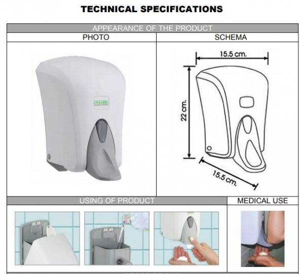 Şeker Portakalım Vialli F6M Hazneli Medikal Köpük Sabun Dispenseri Aparatı 1000 ml Beyaz - 4