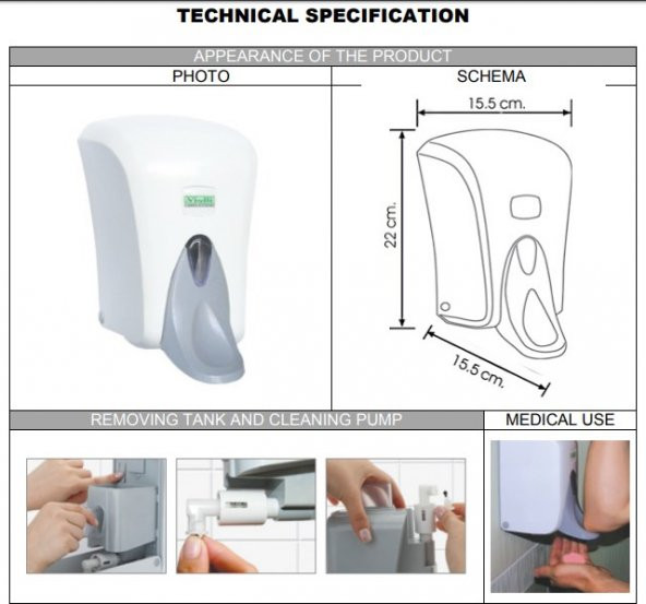 Şeker Portakalım Vialli S6MC Hazneli Medikal Sıvı Sabun Şampuan Dezenfektan Dispenseri 1000 ml Gri - 4