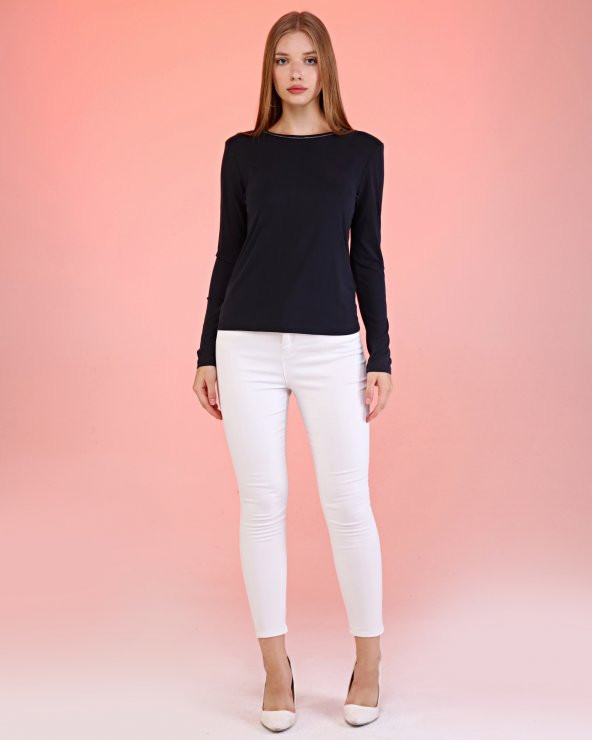 SOFT&SOUL AUBREY SİYAH TAŞLI UZUN KOLLU T-SHIRT