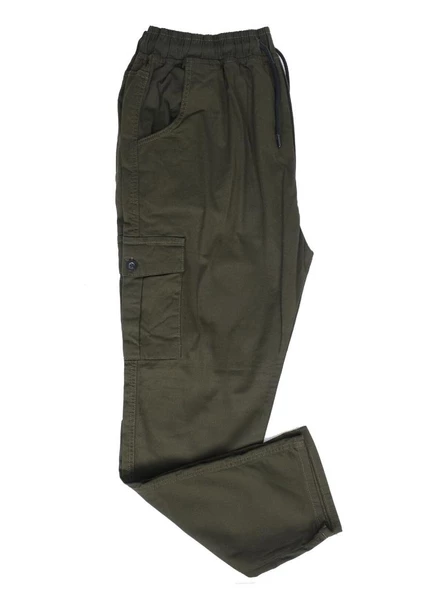 Battal Beden Çok Cepli Beli Lastikli Pantolon Haki Renk - 6