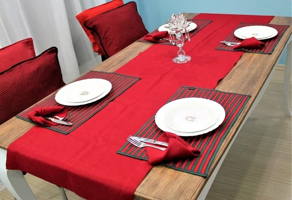40x150 Kırmızı Runner, Yılbaşı Masa Runner, 100 Pamuk İnce Kumaş - Resim 4