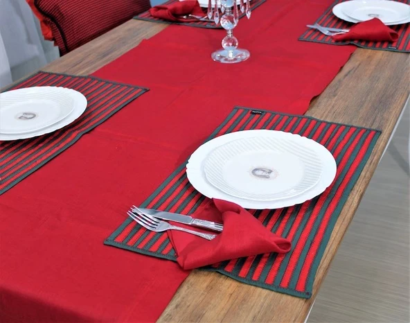 40x150 Kırmızı Runner, Yılbaşı Masa Runner, 100 Pamuk İnce Kumaş - Resim 2