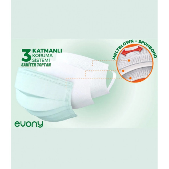 Evony Cerrahi Maske Yumuşak Elastik 3 Katlı 10'lu 10 Paket 100 Adet Maske - 5