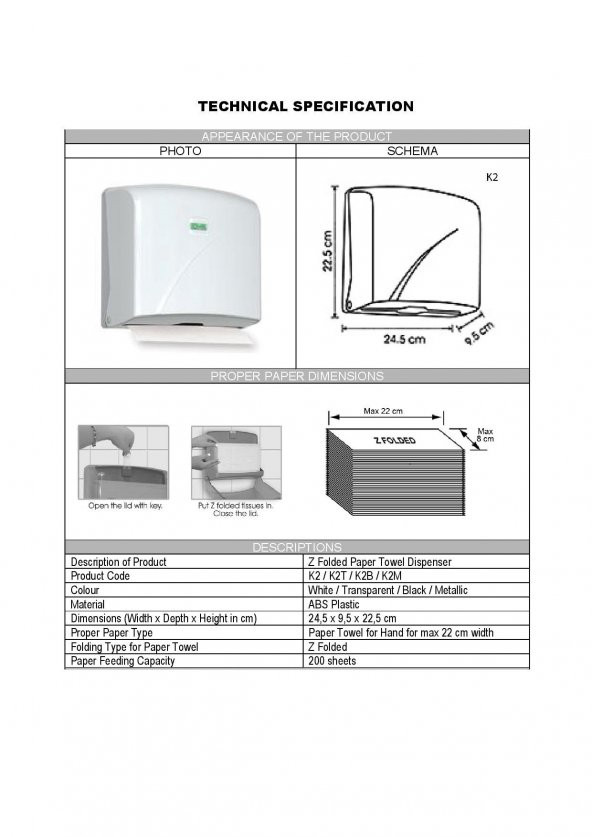 Şeker Portakalım Vialli K2B Banyo Mutfak Lavabo Pratik Z Katlı Kağıt Havlu Dispenseri 200 lü Siyah - 3