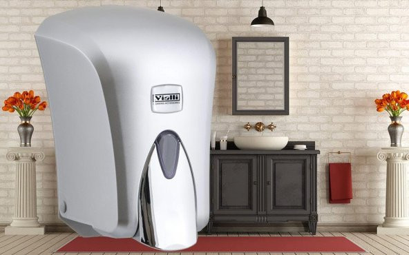 Şeker Portakalım Vialli S6C Hazneli Sıvı Sabun Deterjan ŞampuanDezenfektan Dispenseri 1000 ml Gri