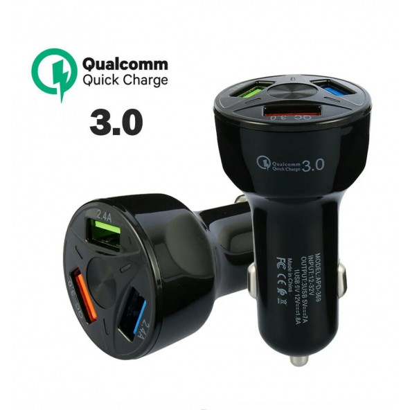Oto 3 Usb Qualcomm Quick Qc 3.0 7a Hızlı Araç Şarj Aleti Cihazı - Siyah - 2