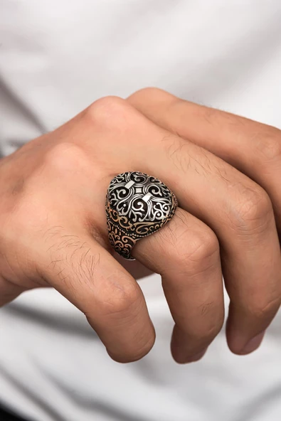 Sarmaşık Desenli Taşsız 925 Gümüş Erkek Yüzük - Resim 4