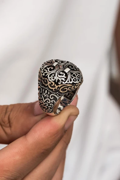 Sarmaşık Desenli Taşsız 925 Gümüş Erkek Yüzük - Resim 3