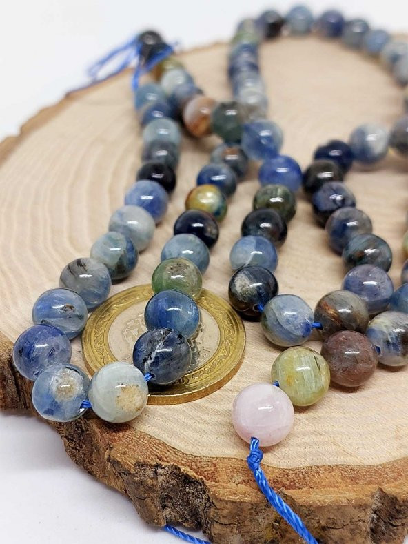 Kyanit Taşı Karışık Renkler Kolye 8mm (Sabit Klipsli) - Resim 4