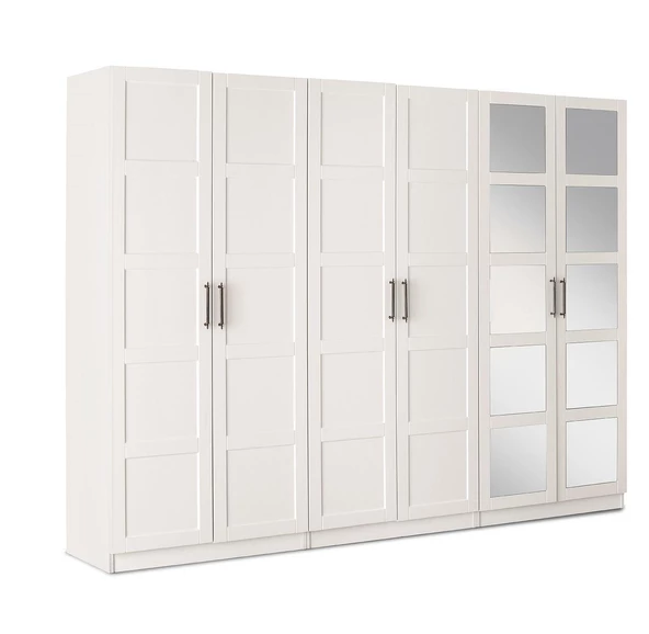 ÇAKIL MDF 6 Kapılı 2 Çekmeceli Gardrop Elbise Dolabı 240x53x216cm