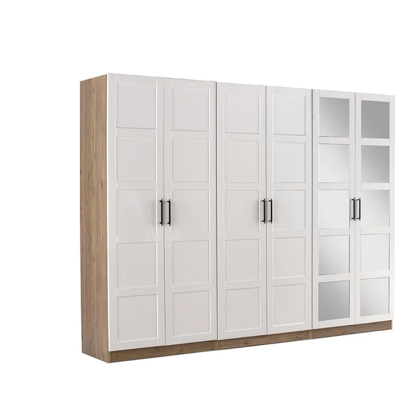 ÇAKIL MDF 6 Kapılı 2 Çekmeceli Gardrop Elbise Dolabı 240x53x216cm - 2