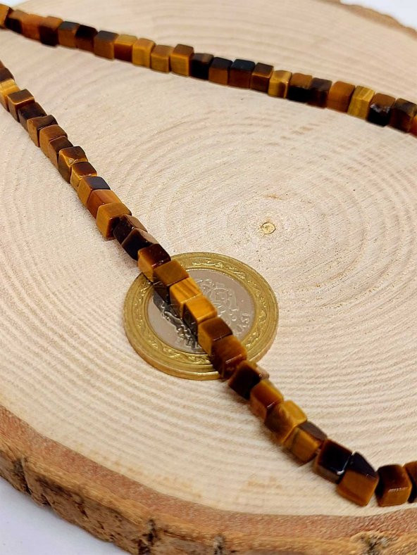 Kaplan Gözü Taşı Küp Şekilli YARIM Dizi 4mm (18cm uzunluğundadır) ürün görseli