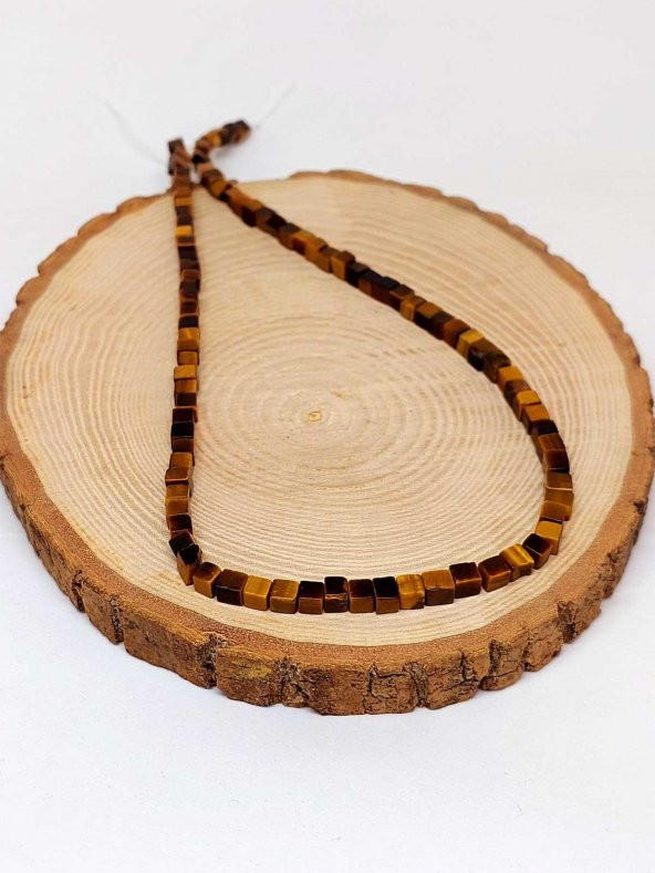 Kaplan Gözü Taşı Küp Şekilli YARIM Dizi 4mm (18cm uzunluğundadır) - Resim 2