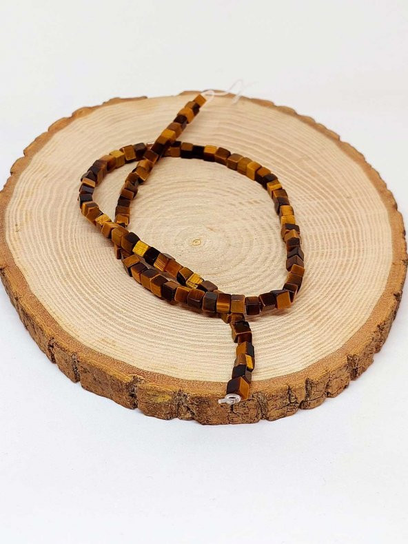 Kaplan Gözü Taşı Küp Şekilli YARIM Dizi 4mm (18cm uzunluğundadır) - Resim 3