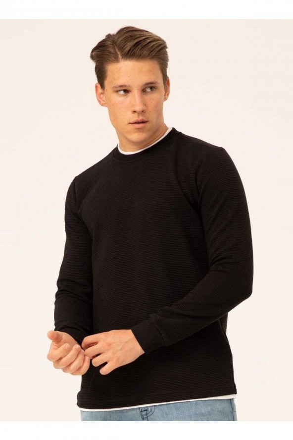 O Yaka Armürlü Siyah Erkek Kazak Tr2013700262