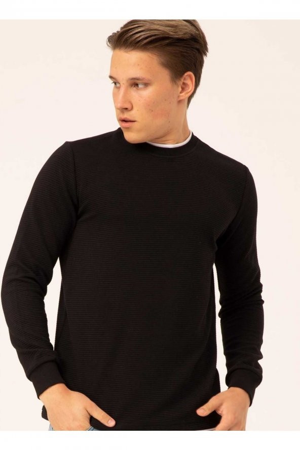 O Yaka Armürlü Siyah Erkek Kazak Tr2013700262 - 2