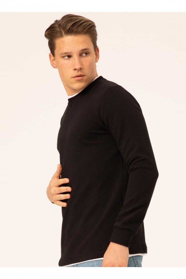 O Yaka Armürlü Siyah Erkek Kazak Tr2013700262 - 4