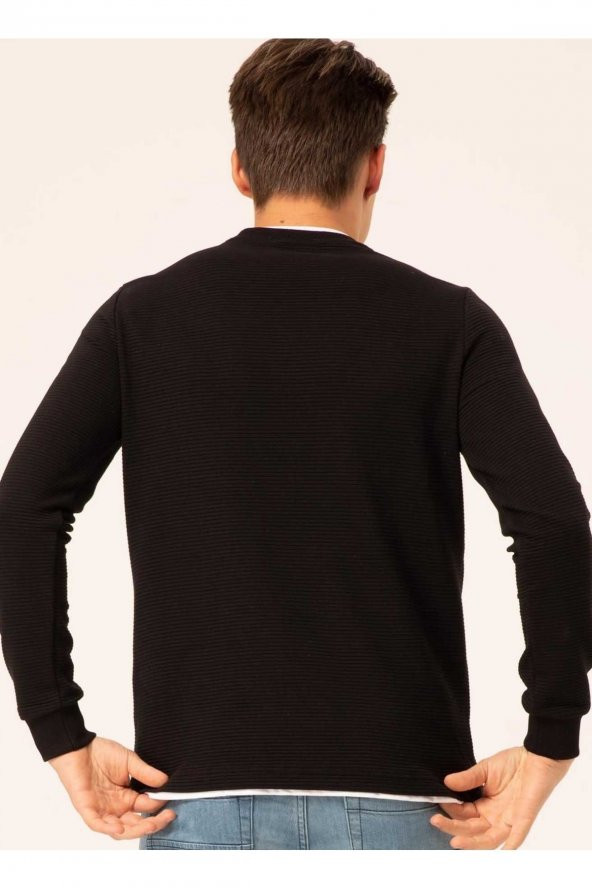 O Yaka Armürlü Siyah Erkek Kazak Tr2013700262 - 5