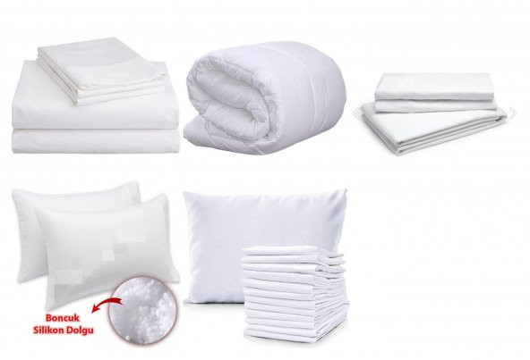 Tek Kişilik Yastıklı Yorganlı Yatak Nevresim Takımı Çeyiz Seti 100 Pamuk Beyaz Otel Tipi 63 Tel