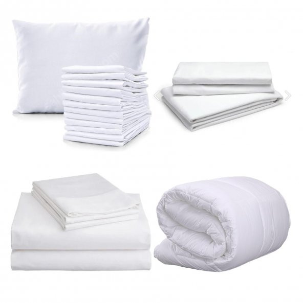 Tek Kişilik Yorganlı Yatak Nevresim Takımı Çeyiz Seti 100 Pamuk Beyaz Otel Tipi 63 Tel