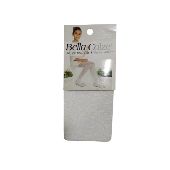 BELLA CALZE ÇİÇEK 3D DESENLİ FİLE KIZ KİLOTLU ÇORAP - 3
