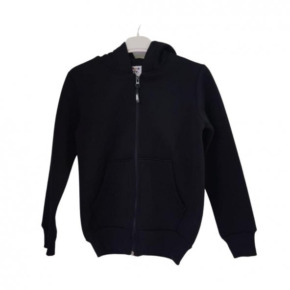 PITIRCIK DÜZ RENK FERMUARLI KAPŞONLU ÜÇ İP UNISEX SWEAT - 2