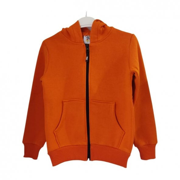 PITIRCIK DÜZ RENK FERMUARLI KAPŞONLU ÜÇ İP UNISEX SWEAT - 4