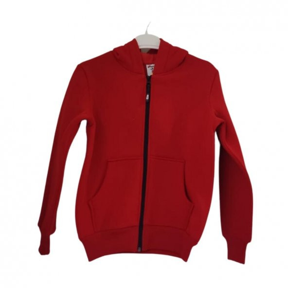 PITIRCIK DÜZ RENK FERMUARLI KAPŞONLU ÜÇ İP UNISEX SWEAT - 5