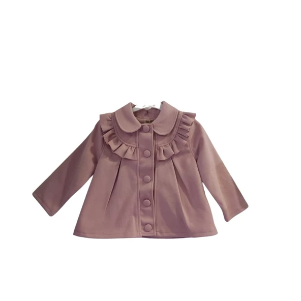 MARKAMPİNK ASTARLI ÖNÜ FIRFIRLI KIZ ÇOCUK KAŞE KABAN - 2