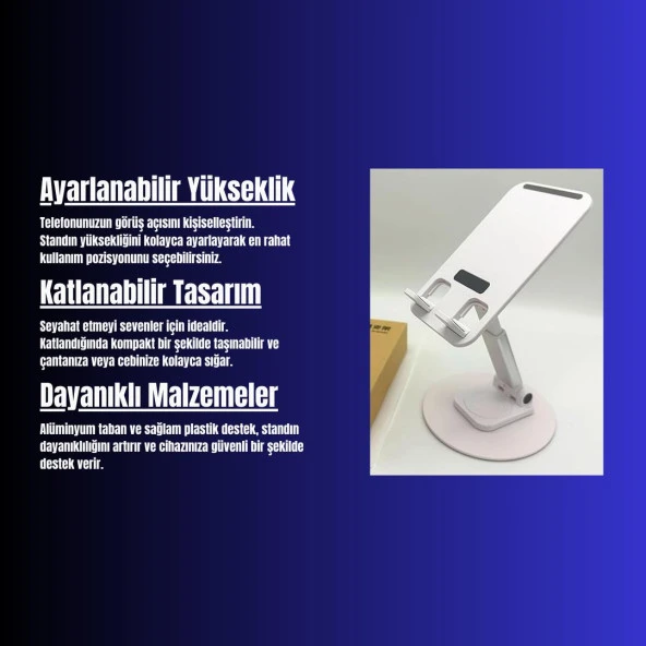 Cosmostech Telefon ve Tablet Tutucu 360° Hareketli Dönen Katlanabilir Mobil Masaüstü Stand - 5