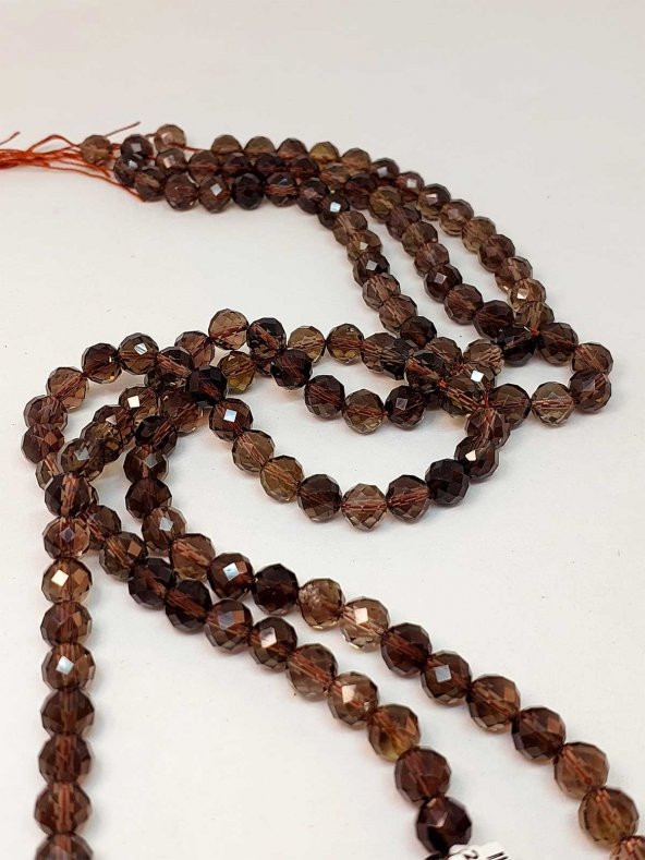 Dumanlı Kuvars Taşı Faset Kesim YARIM Dizi 8mm (18cm uzunluğundadır) - Resim 2