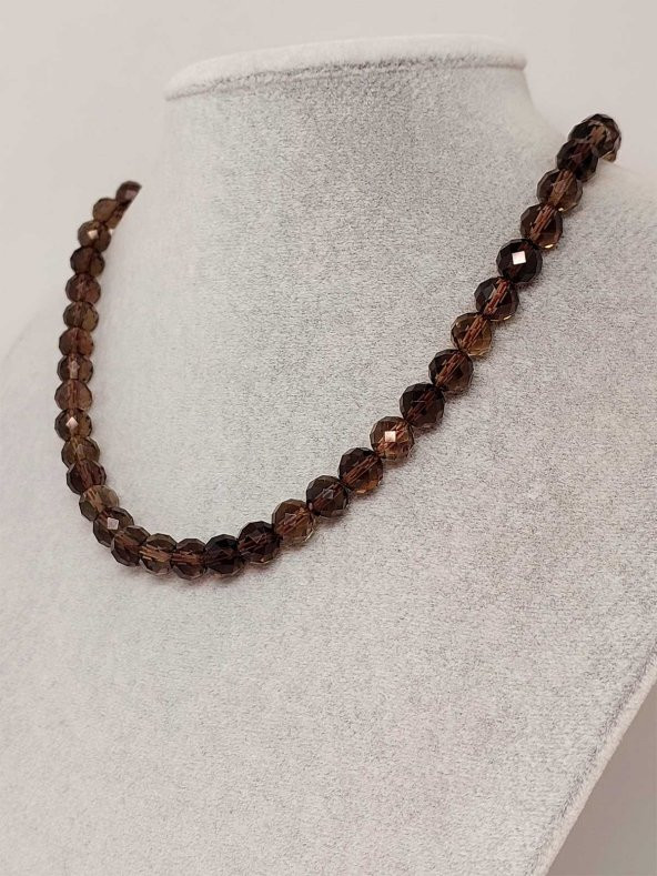 Dumanlı Kuvars Taşı Faset Kesim Kolye 8mm (Sabit Klipsli) ürün görseli