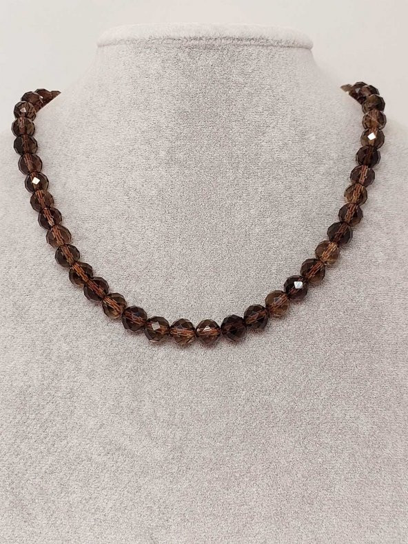 Dumanlı Kuvars Taşı Faset Kesim Kolye 8mm (Sabit Klipsli) - Resim 3