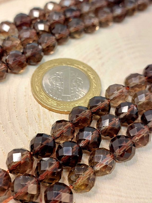 Dumanlı Kuvars Taşı Faset Kesim Kolye 8mm (Sabit Klipsli) - Resim 5