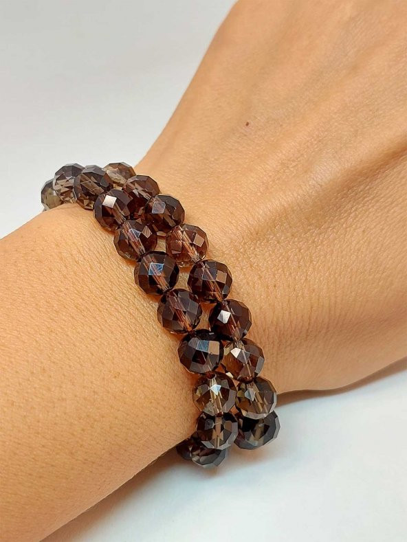 Dumanlı Kuvars Taşı Faset Kesim 8mm Unisex İkili Bileklik ürün görseli