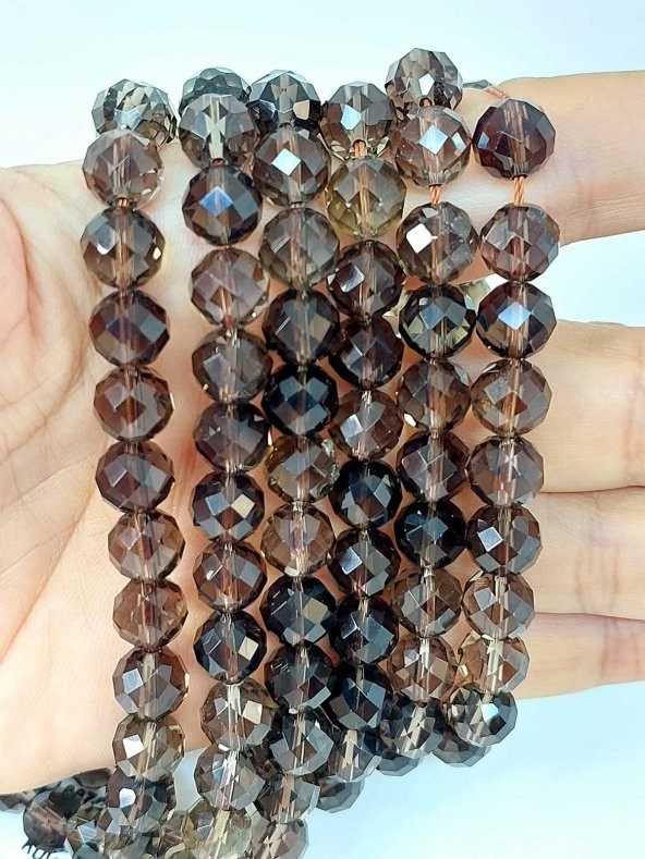 Dumanlı Kuvars Taşı Faset Kesim 8mm Unisex İkili Bileklik - Resim 3