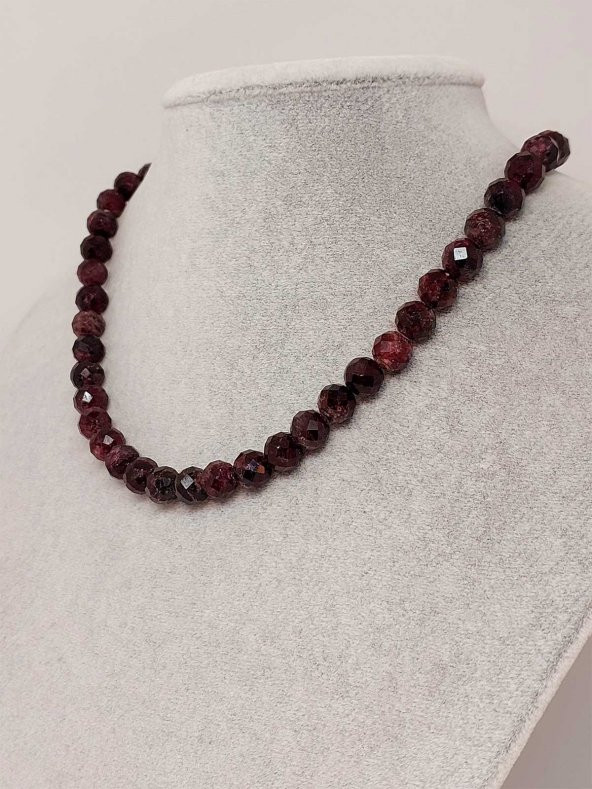 Lal (Granat) (Garnet) Taşı Faset Kesim Kolye 8mm (Sabit Klipsli) - 2