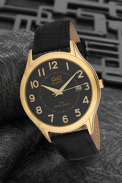Q&Q CA04J115Y Siyah Gold Rakamlı Takvimli Erkek Kol Saati