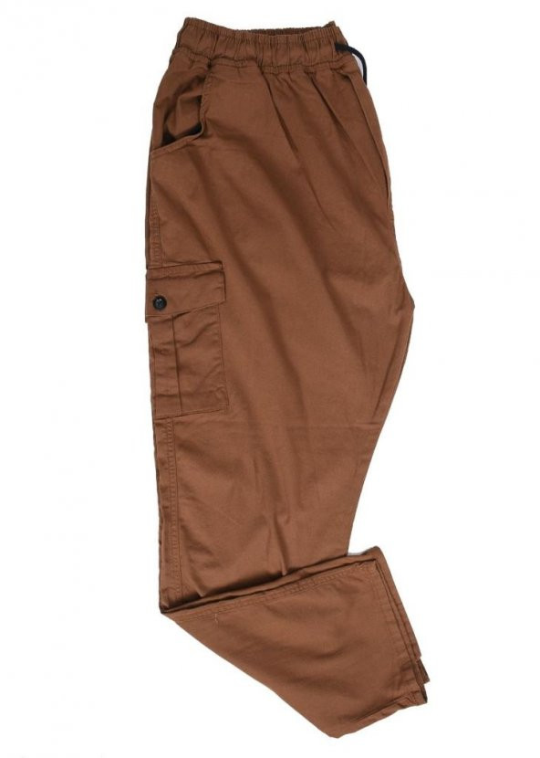 Battal Beden Çok Cepli Beli Lastikli Pantolon Kiremit Renk
