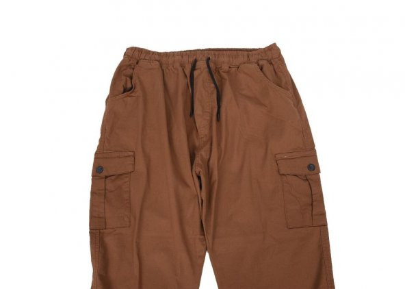 Battal Beden Çok Cepli Beli Lastikli Pantolon Kiremit Renk - 3