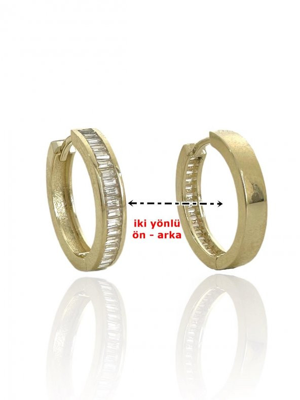 Baget Taşlı İki Yönlü Günlük Halka 14 Ayar Altın Küpe 18 mm - 4