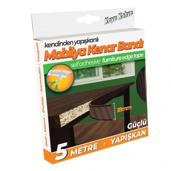 Kendinden Yapışkanlı Masa,Raf,Dolap,Tezgah,Mobilya Kenar Bandı 18mmX5 Metre-Koyu Kahve - 4