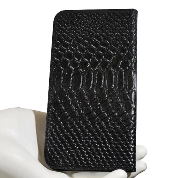 Apple iPhone 8 Plus Cüzdan Kılıf Hakiki Deri Deritel Desen Siyah - 2