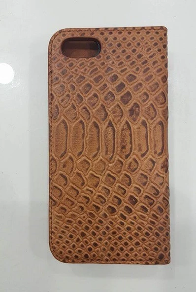Apple iPhone 7 Plus Cüzdan Kılıf Hakiki Deri Deritel Desen Taba - 3