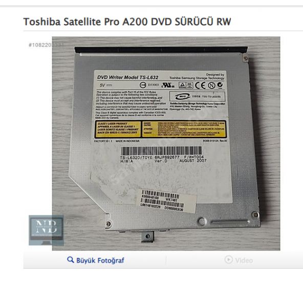 Toshiba Satellite Pro A200 DVD SÜRÜCÜ RW