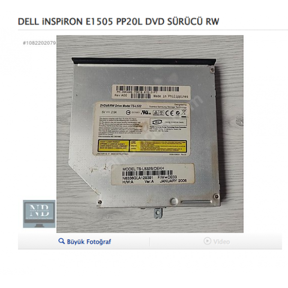 DELL iNSPiRON E1505 PP20L DVD SÜRÜCÜ RW