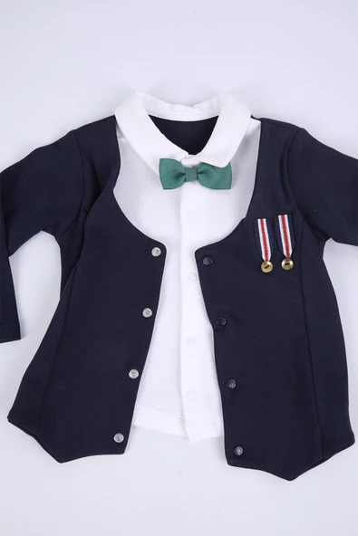 Babyhola Yelek Görünümlü Papyonlu Uzun Kollu Erkek Bebek Alt Üst 2'li Şık Takım Hediyelik Mevsimlik Baharlık 2385 - 5