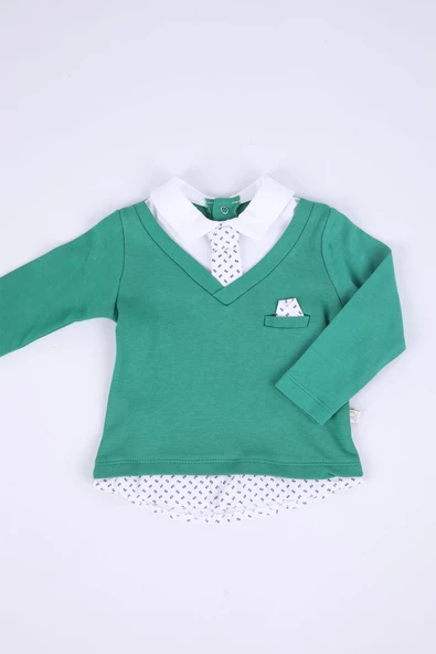 Babyhola Kravatlı Uzun Kollu Erkek Bebek Alt Üst 2'li Şık Takım Hediyelik Mevsimlik Baharlık 2343 - 3