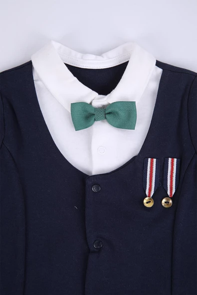 Babyhola Yelek Görünümlü Papyonlu Uzun Kollu Erkek Bebek Alt Üst 2'li Şık Takım Hediyelik Mevsimlik Baharlık 2385 - 4